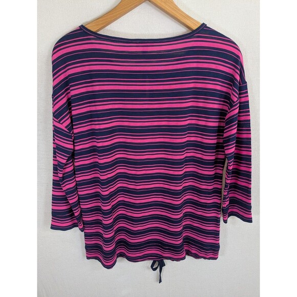 NWT Talbots Blouse Women's Petite Medium 3/4 sleeve Pink & Navy Striped Coastal - Picture 4 of 8